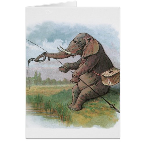 Elephant fisherman fishing Illustration