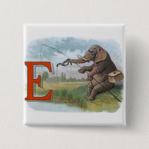 Elephant fisherman fishing Illustration Button