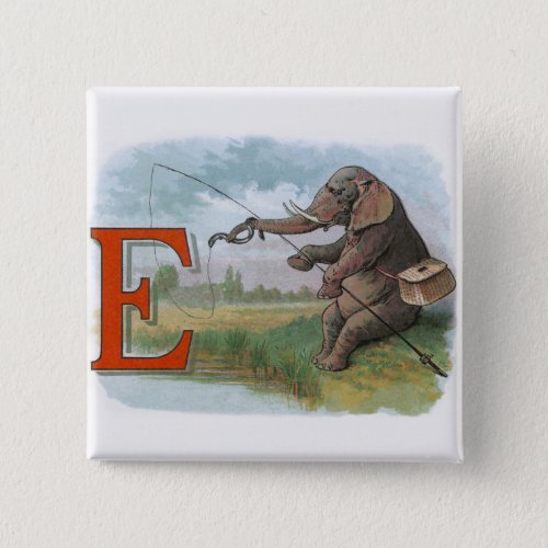 Elephant fisherman fishing Illustration Button