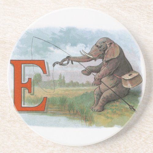 Elephant fisherman fishing Illustration Drink Coaster