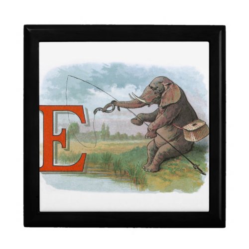 Elephant fisherman fishing Illustration Gift Box