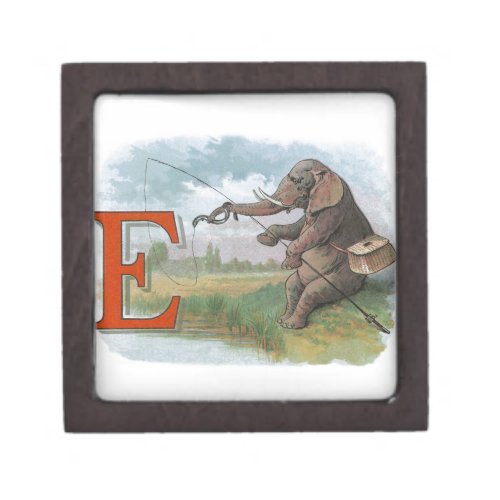 Elephant fisherman fishing Illustration Gift Box