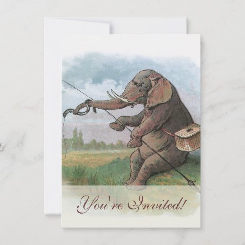 Elephant fisherman fishing Illustration Invitation