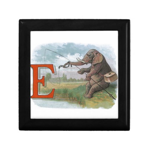 Elephant fisherman fishing Illustration Jewelry Box