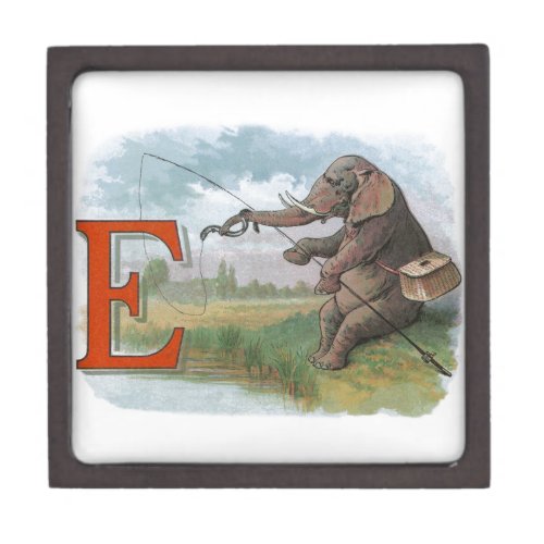 Elephant fisherman fishing Illustration Keepsake Box