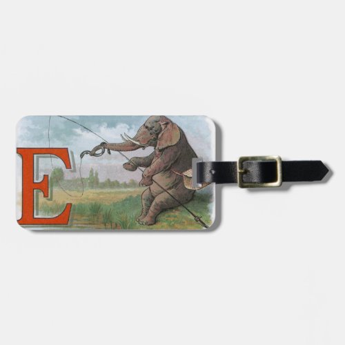 Elephant fisherman fishing Illustration Luggage Tag