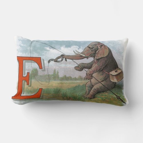 Elephant fisherman fishing Illustration Lumbar Pillow