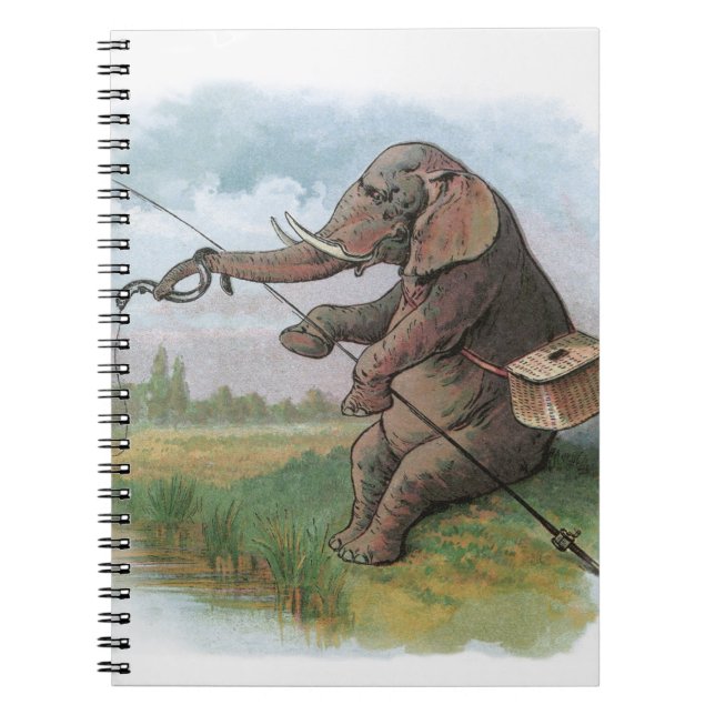 Elephant fisherman fishing Illustration Notebook (Front)