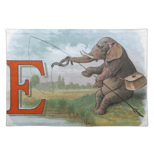 Elephant fisherman fishing Illustration Placemat