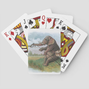 Elephant fisherman fishing Illustration Poker Cards