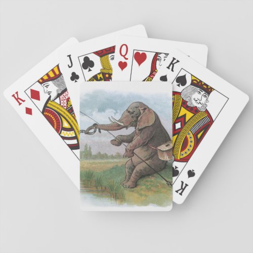 Elephant fisherman fishing Illustration Poker Cards