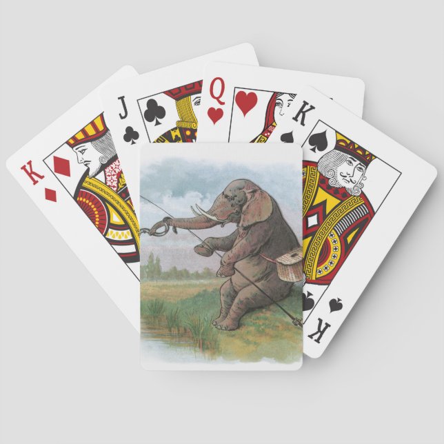 Elephant fisherman fishing Illustration Poker Cards (Back)