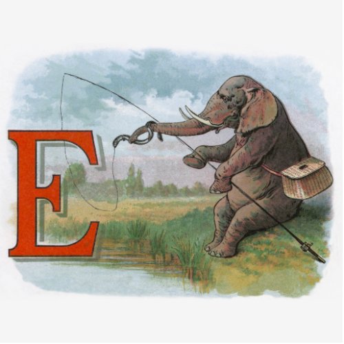 Elephant fisherman fishing Illustration Statuette