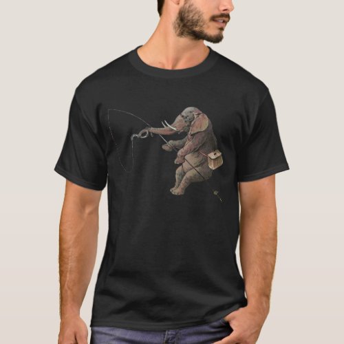 Elephant fisherman fishing Illustration T_Shirt
