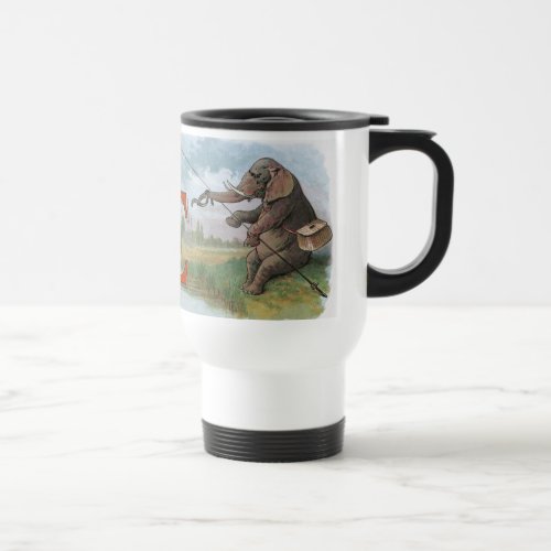 Elephant fisherman fishing Illustration Travel Mug