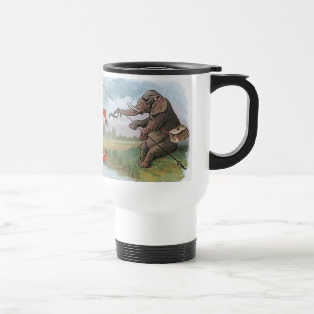 Elephant fisherman fishing Illustration Travel Mug (Right)
