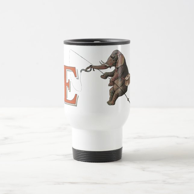 Elephant fisherman fishing Illustration Travel Mug (Center)