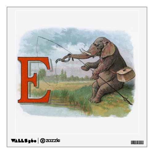 Elephant fisherman fishing Illustration Wall Sticker