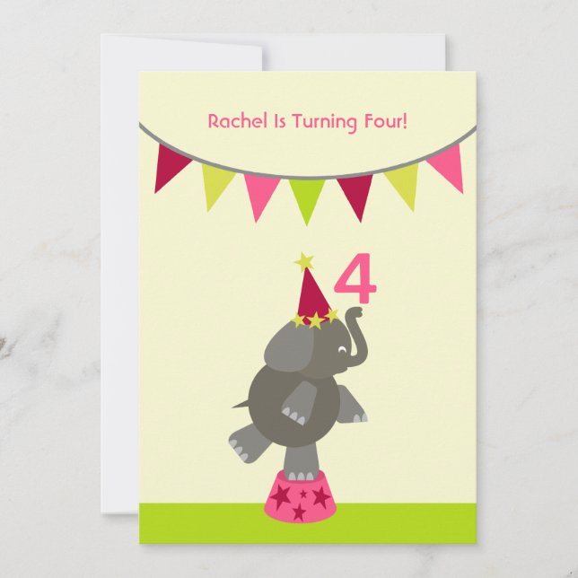 Elephant & Flags Birthday Party Invite (Front)