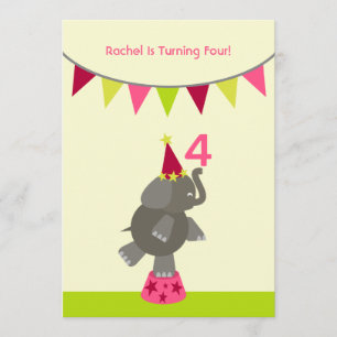 Elephant & Flags Birthday Party Invite