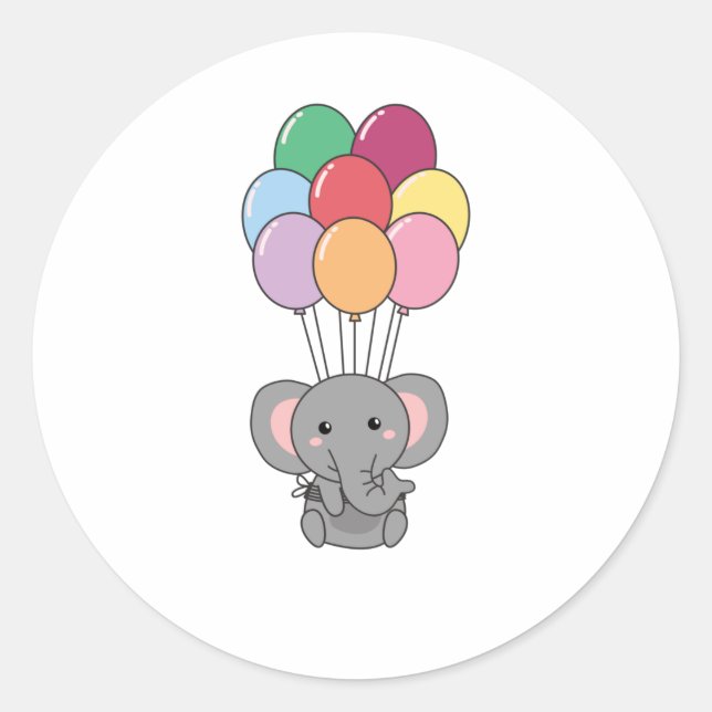 Elephant Flies Up With Colorful Balloons Classic Round Sticker (Front)