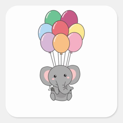 Elephant Flies Up With Colorful Balloons Square Sticker