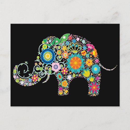 Elephant Floral Art Postcard