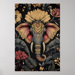 Elephant Floral Art Print – Vintage Indian Design