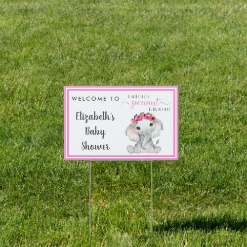 Elephant Floral Baby Girl Shower Welcome Sign