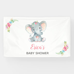 Elephant Floral Baby Shower Backdrop Banner (Girl)