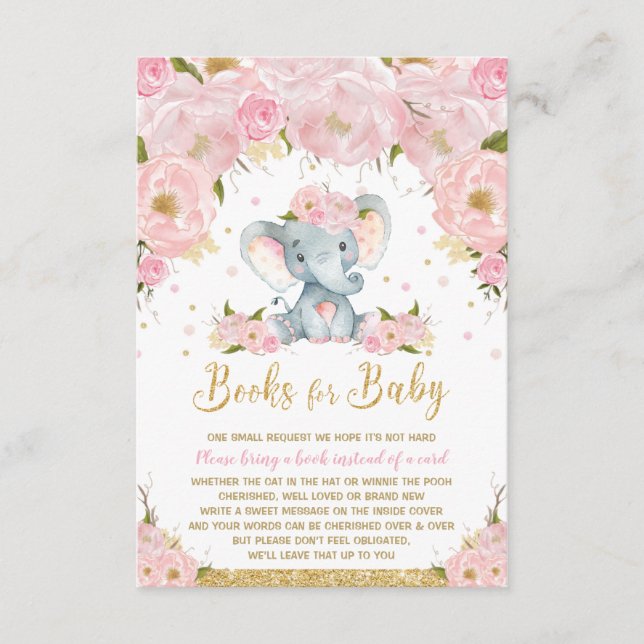 Elephant Floral Baby Shower Bring a Book Enclosure Card (Front)