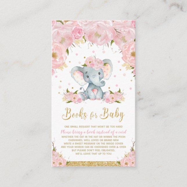 Elephant Floral Baby Shower Bring a Book Enclosure Card (Front)