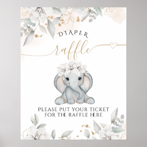 Elephant Floral Baby Shower Decor Diaper Raffle