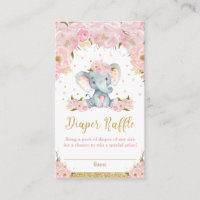 Elephant Floral Baby Shower Diaper Raffle Cards