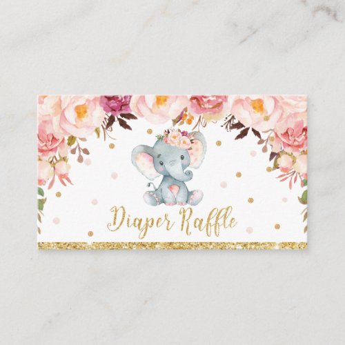 Elephant Floral Baby Shower Diaper Raffle Ticket E Enclosure Card