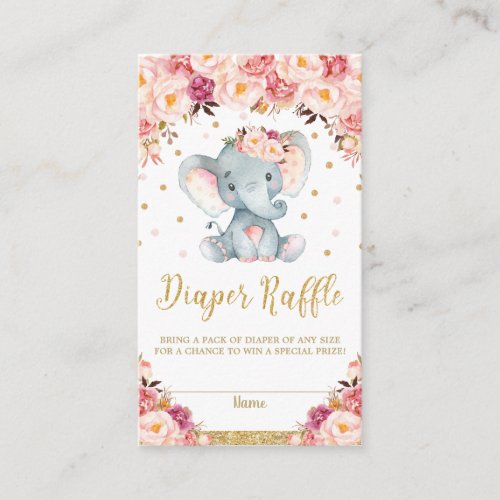 Elephant Floral Baby Shower Diaper Raffle Ticket Enclosure Card