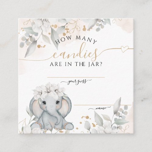 Elephant Floral Baby Shower Guess how Game  Enclosure Card