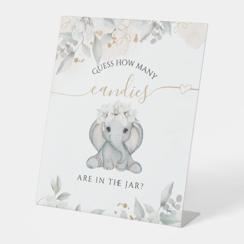 Elephant Floral Baby Shower Guess how Game  Pedestal Sign