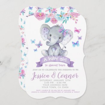 Elephant Floral Baby Shower Invitation by PrinterFairy at Zazzle