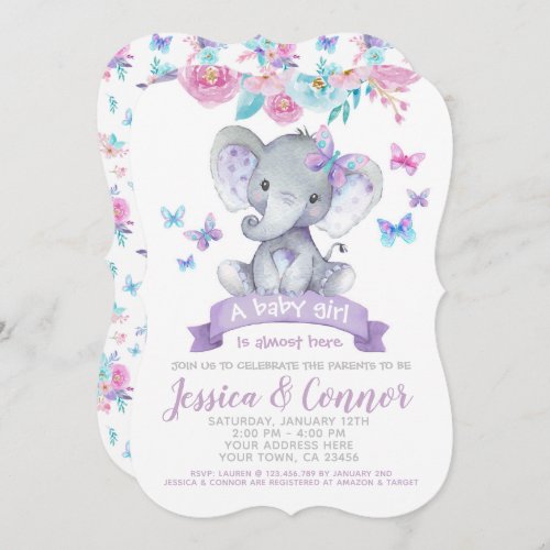 Elephant Floral Baby Shower Invitation