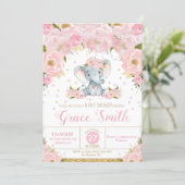 Elephant Floral Baby Shower Invitation Girl (Standing Front)