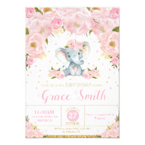 Elephant Floral Baby Shower Invitation Girl Elephant Floral Baby Shower Invitation Girl