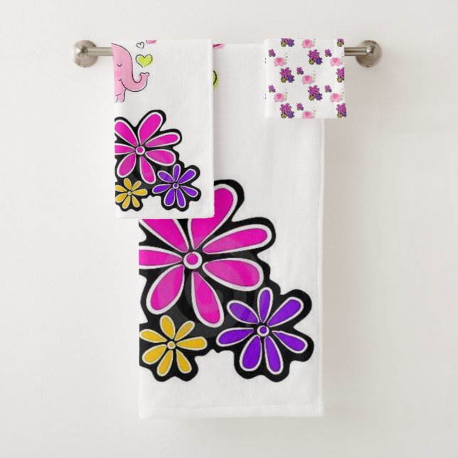 Elephant Floral Bathroom Towel Sets (Insitu)
