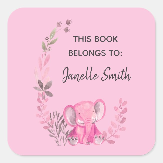 Elephant Floral Design Bookplate Sticker