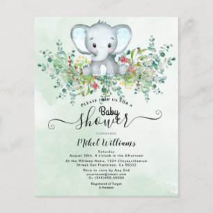 Elephant Floral Eucalyptus Baby shower Invitations Flyer