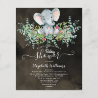 Elephant Floral Eucalyptus Baby shower Invitations Flyer