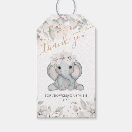 Elephant Floral eucalyptus Baby Shower Thank Gift Tags