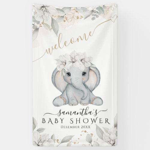 Elephant Floral eucalyptus Baby Shower welcome  Banner