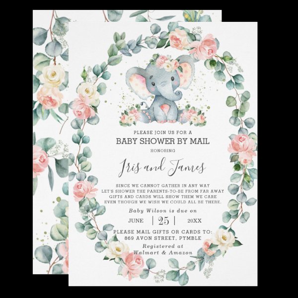 Elephant Floral Greenery Baby Shower by Mail Girl Invitation