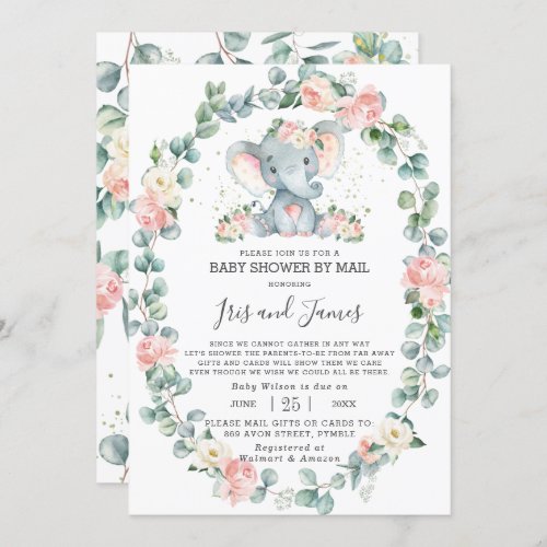 Elephant Floral Greenery Baby Shower by Mail Girl Invitation